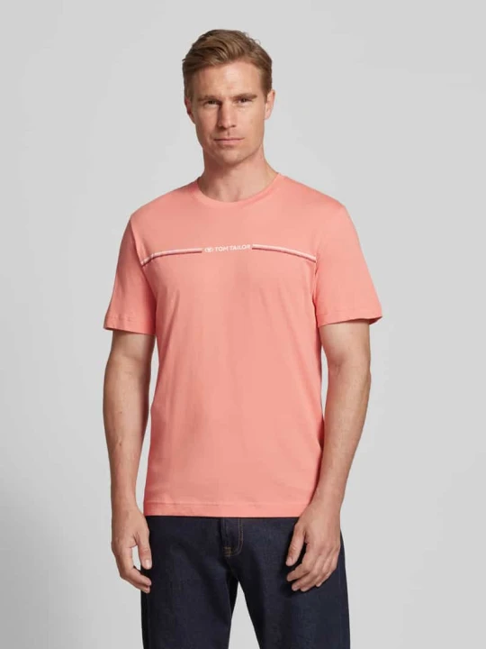 Zdjęcie produktu T-shirt o kroju regular fit z czystej bawełny z nadrukiem z logo Tom Tailor Koralowy