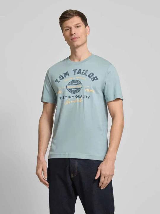 Zdjęcie produktu T-shirt o kroju regular fit z czystej bawełny z nadrukiem z logo Tom Tailor Jasnozielony