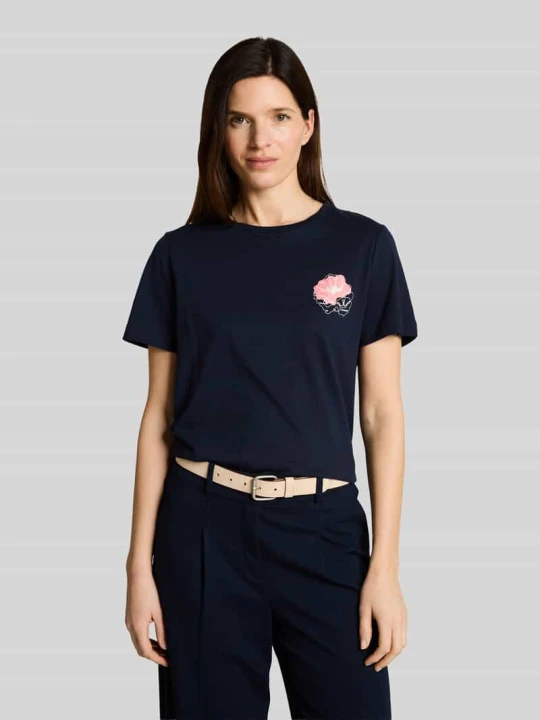 Zdjęcie produktu t-shirt o kroju regular fit z czystej bawełny z nadrukiem z motywem Tom Tailor Granatowy