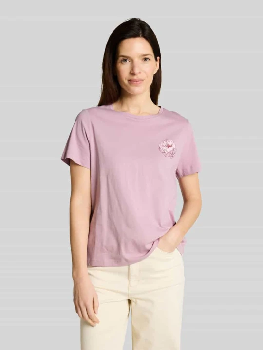 Zdjęcie produktu t-shirt o kroju regular fit z czystej bawełny z nadrukiem z motywem Tom Tailor Jasnofioletowy