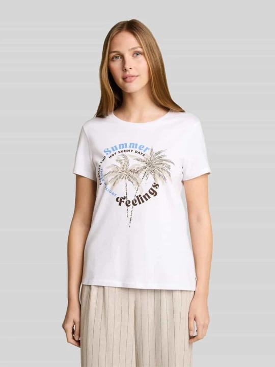 Zdjęcie produktu t-shirt o kroju regular fit z czystej bawełny z nadrukiem z motywem Tom Tailor Biały