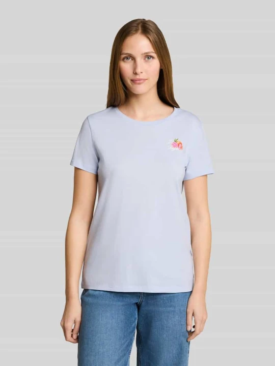 Zdjęcie produktu t-shirt o kroju regular fit z czystej bawełny z nadrukiem z motywem Tom Tailor Jasnoniebieski
