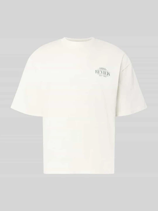 Zdjęcie produktu t-shirt o kroju regular fit z czystej bawełny z nadrukiem z tyłu REVIEW Złamany biały