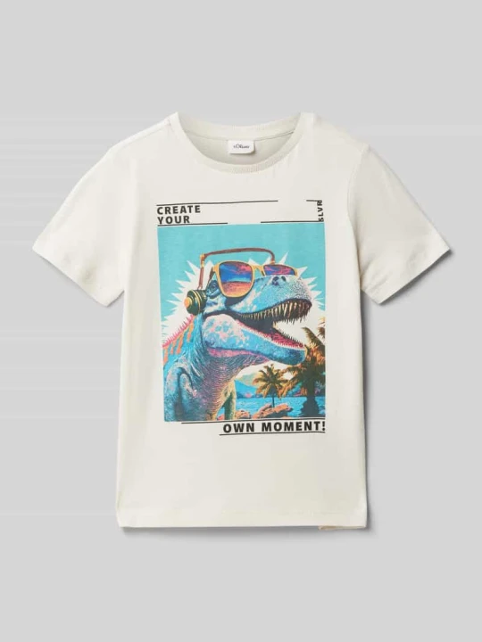 Zdjęcie produktu T-shirt o kroju regular fit z czystej bawełny z nadrukowanym motywem s.Oliver Écru