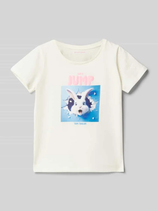 Zdjęcie produktu T-shirt o kroju regular fit z czystej bawełny z nadrukowanym motywem Tom Tailor Złamany biały