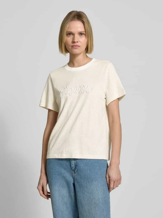 Zdjęcie produktu T-shirt o kroju regular fit z czystej bawełny z napisem z biżuteryjnych pereł s.Oliver Beżowy