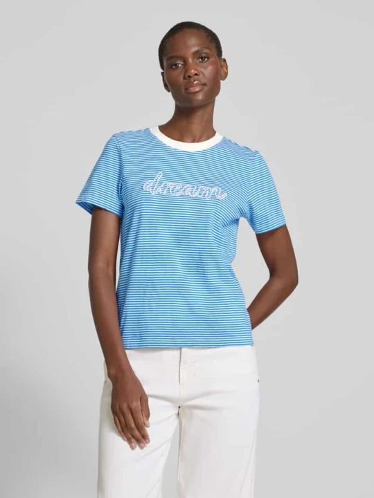 Zdjęcie produktu T-shirt o kroju regular fit z czystej bawełny z napisem z biżuteryjnych pereł s.Oliver Niebieski