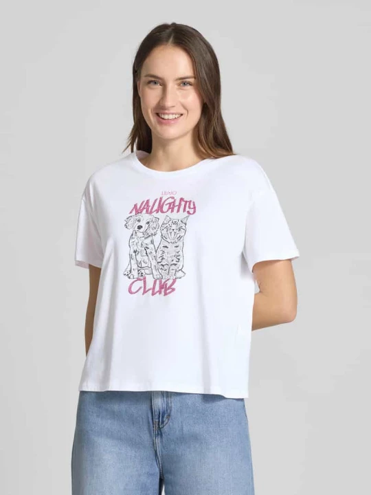 Zdjęcie produktu T-shirt o kroju regular fit z czystej bawełny z aplikacją z dżetów Liu Jo Biały