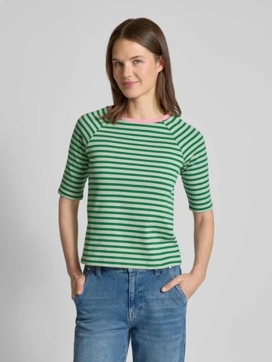Zdjęcie produktu T-shirt o kroju regular fit z czystej bawełny ze wzorem w paski Tom Tailor Zielony