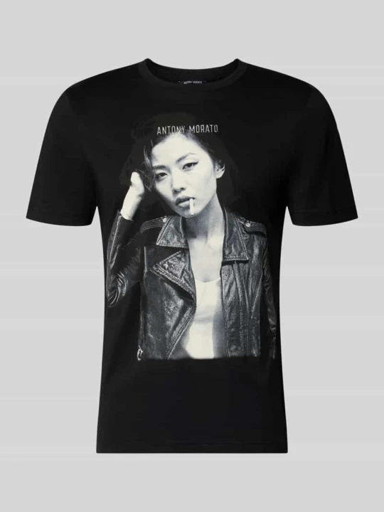 Zdjęcie produktu t-shirt o kroju regular fit z czystej wełny escorial Antony Morato Czarny