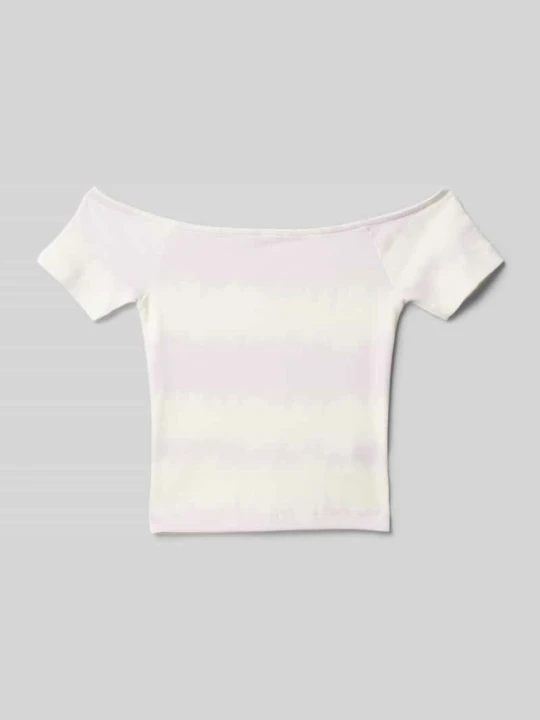 Zdjęcie produktu T-shirt o kroju regular fit z dekoltem carmen i efektem batiku Tom Tailor Jasnofioletowy
