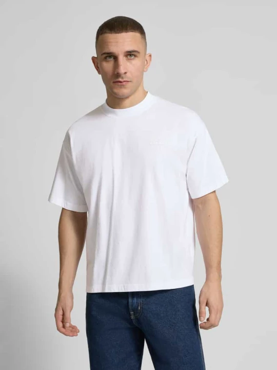 Zdjęcie produktu T-shirt o kroju regular fit z detalem z logo Another Cotton Lab Biały