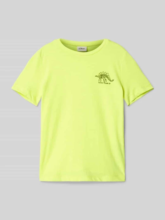 Zdjęcie produktu T-shirt o kroju regular fit z dodatkiem bawełny z nadrukiem dinozaura s.Oliver Neonowy żółty