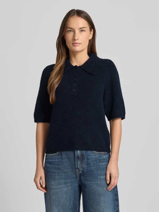 Zdjęcie produktu T-shirt o kroju regular fit z domieszką mieszanki wełny z alpaki i wełny lana model „Alpha” Gestuz Ciemnoniebieski melanż
