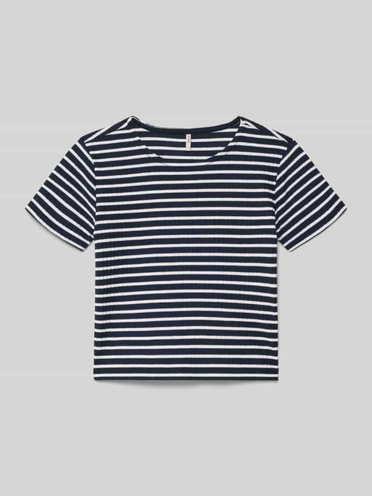 Zdjęcie produktu t-shirt o kroju regular fit z dodatkiem wiskozy model 'NELLA STRIPED' Only Ciemnoniebieski