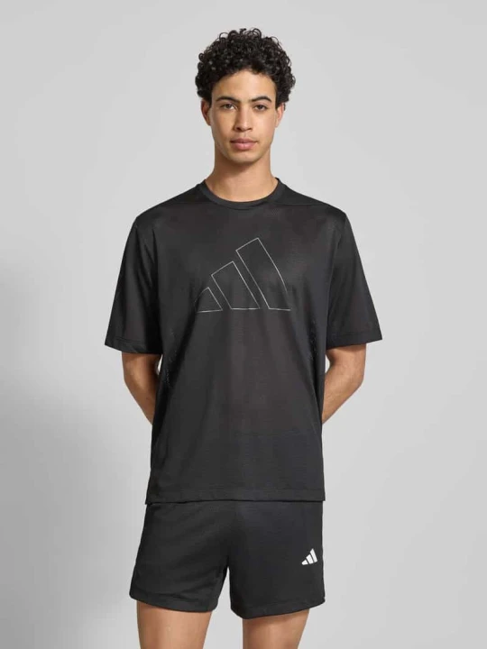 Zdjęcie produktu T-shirt o kroju regular fit w siateczkowym stylu z nadrukiem z logo Adidas Czarny