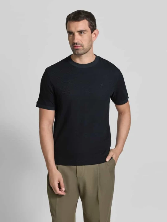 Zdjęcie produktu t-shirt o kroju regular fit z fakturowanym wzorem model 'Tangur' JOOP! Granatowy