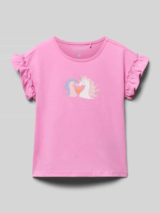 Zdjęcie produktu T-shirt o kroju regular fit z falbankami BLUE SEVEN Mocnoróżowy