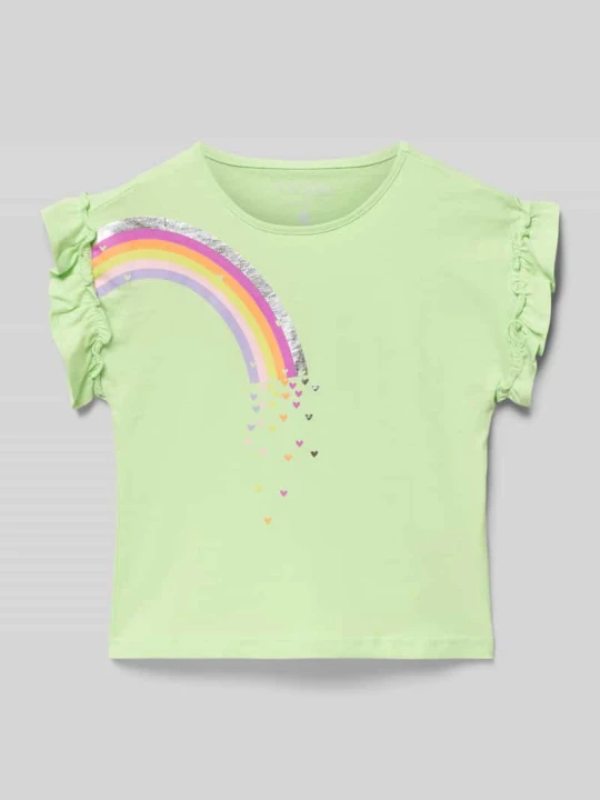 Zdjęcie produktu T-shirt o kroju regular fit z falbankami BLUE SEVEN Jasnozielony