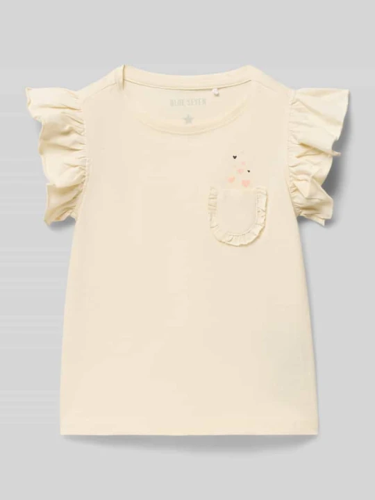 Zdjęcie produktu T-shirt o kroju regular fit z falbankami BLUE SEVEN Złamany biały