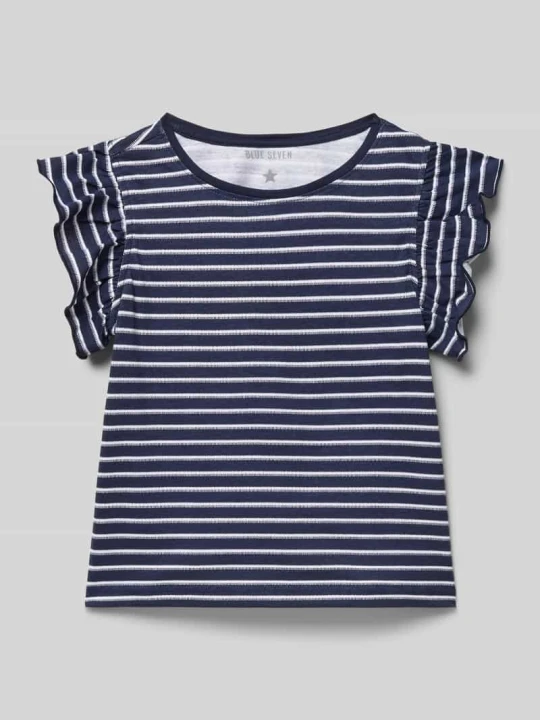 Zdjęcie produktu T-shirt o kroju regular fit z falbankami BLUE SEVEN Granatowy