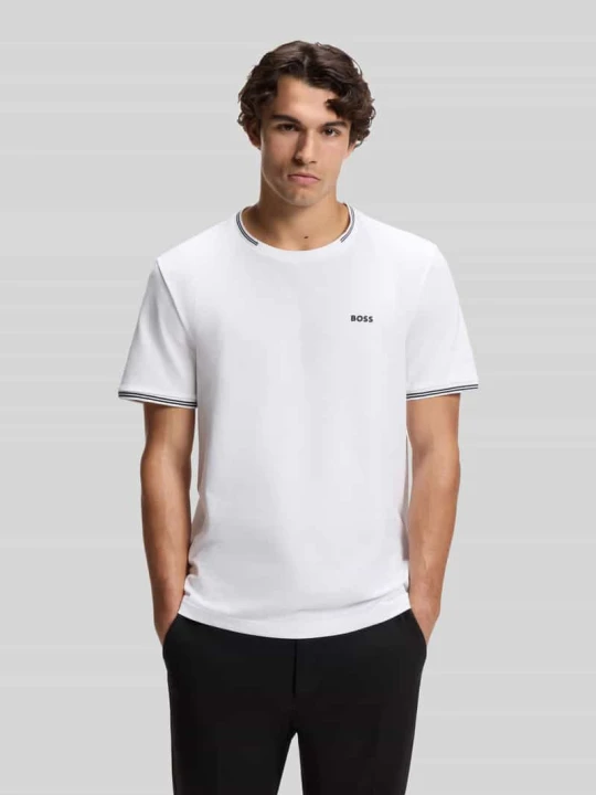 Zdjęcie produktu t-shirt o kroju regular fit z mieszanka bawełny model 'TAUL Boss Biały
