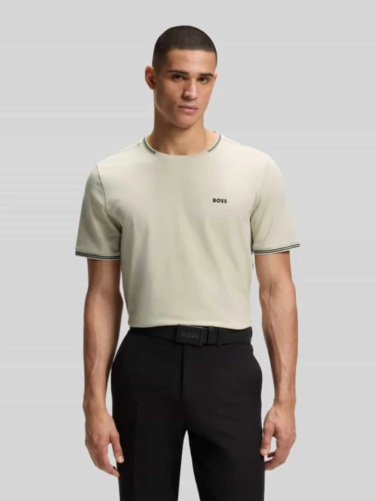 Zdjęcie produktu t-shirt o kroju regular fit z mieszanka bawełny model 'TAUL Boss Beżowy