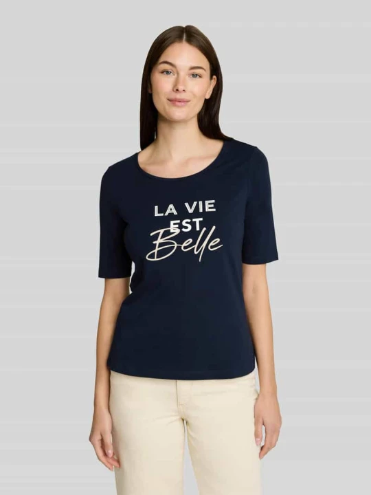 Zdjęcie produktu T-shirt o kroju regular fit z Mieszanka bawełny Tom Tailor Granatowy
