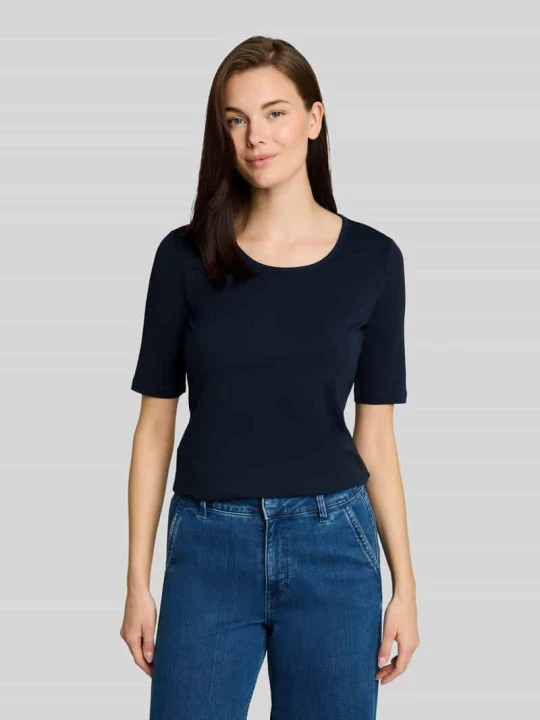 Zdjęcie produktu t-shirt o kroju regular fit z mieszanka bawełny Tom Tailor Granatowy