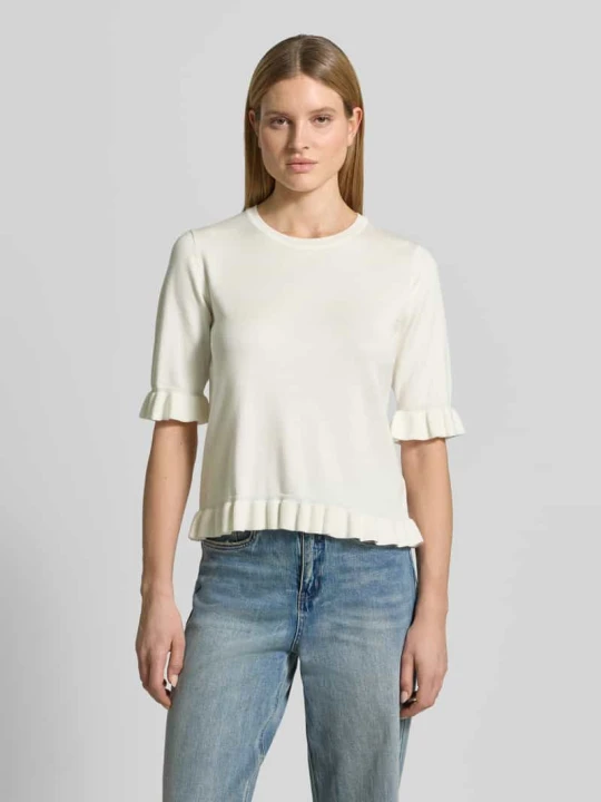 Zdjęcie produktu t-shirt o kroju regular fit z mieszanka wiskozy model 'Katie' Freequent Écru