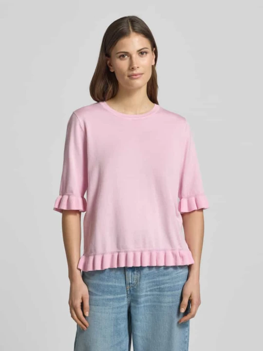 Zdjęcie produktu t-shirt o kroju regular fit z mieszanka wiskozy model 'Katie' Freequent Mocnoróżowy