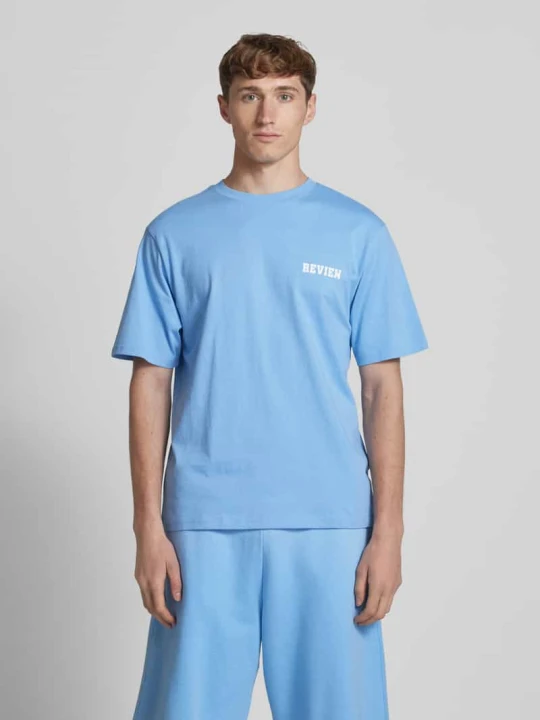 Zdjęcie produktu T-shirt o kroju regular fit z mieszanki bawełny i wiskozy REVIEW Jasnoniebieski