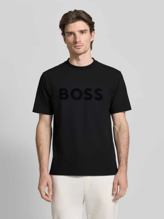 Zdjęcie produktu T-shirt o kroju regular fit z mieszanki bawełny model „ICONIC” Boss Czarny