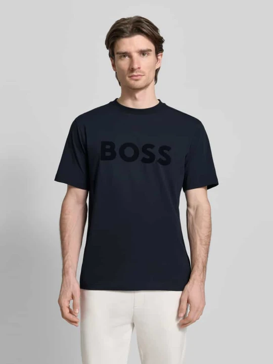 Zdjęcie produktu T-shirt o kroju regular fit z mieszanki bawełny model „ICONIC” Boss Ciemnoniebieski