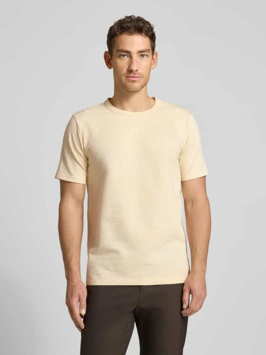 Zdjęcie produktu t-shirt o kroju regular fit z mieszanki bawełny model 'SANDER' Selected Piaskowy