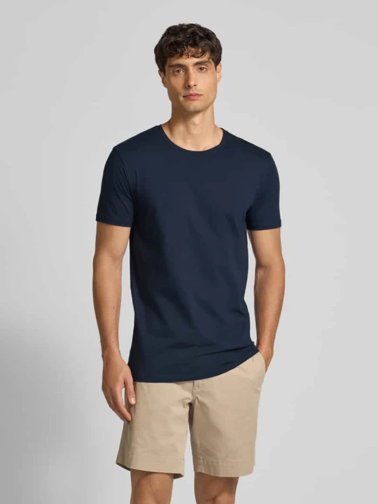 Zdjęcie produktu T-shirt o kroju regular fit z mieszanki bawełny Selected Granatowy