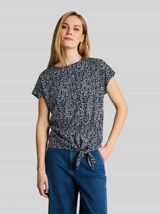 Zdjęcie produktu T-shirt o kroju regular fit z mieszanki bawełny z detalem w formie węzła Tom Tailor Granatowy