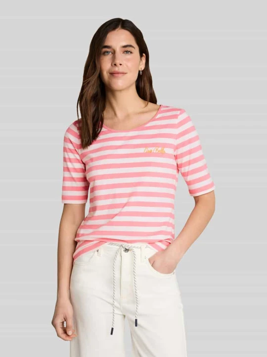 Zdjęcie produktu t-shirt o kroju regular fit z mieszanki bawełny z haftem Tom Tailor Mocnoróżowy