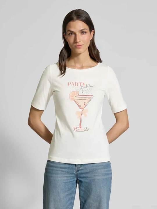 Zdjęcie produktu T-shirt o kroju regular fit z mieszanki bawełny z kamieniami szlachetnymi s.Oliver Złamany biały