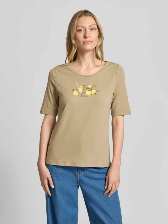 Zdjęcie produktu t-shirt o kroju regular fit z mieszanki bawełny z nadrukiem z motywem Tom Tailor Khaki