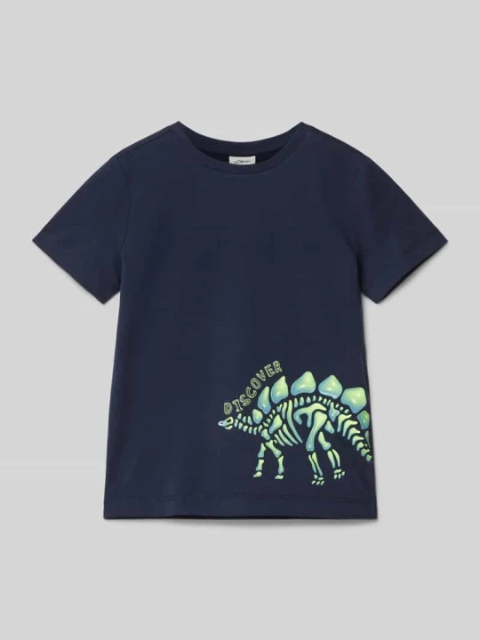 Zdjęcie produktu T-shirt o kroju regular fit z mieszanki miękkiej bawełny z silikonowym nadrukiem s.Oliver Granatowy