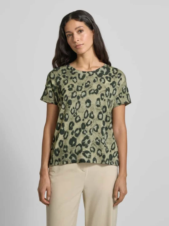 Zdjęcie produktu T-shirt o kroju regular fit z mieszanki wiskozy ze zwierzęcym nadrukiem na całej powierzchni Monari Zielony melanż