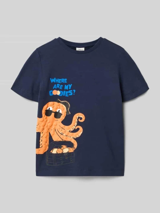 Zdjęcie produktu t-shirt o kroju regular fit z nadrukiem 3d z motywem s.Oliver Granatowy