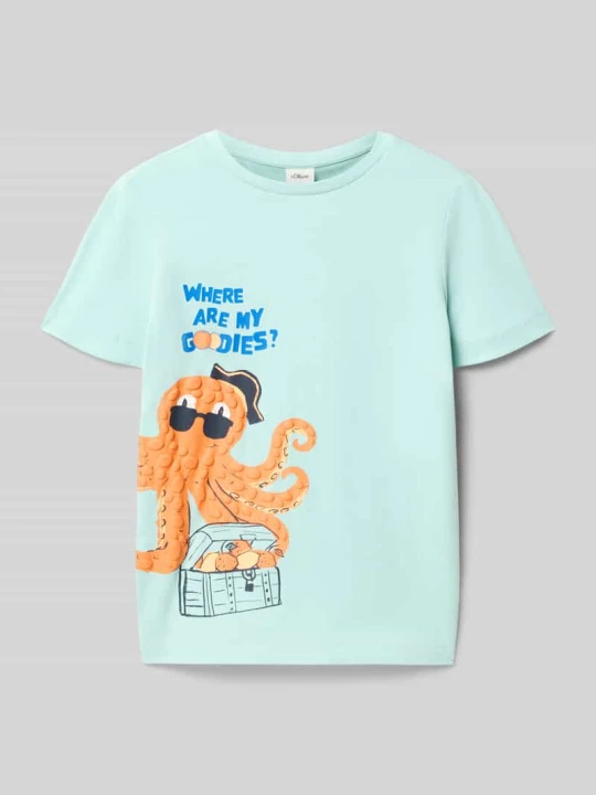 Zdjęcie produktu t-shirt o kroju regular fit z nadrukiem 3d z motywem s.Oliver Jasnoturkusowy