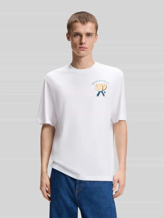 Zdjęcie produktu t-shirt o kroju regular fit z nadrukiem na plecach model 'NULAXO' Hugo Biały