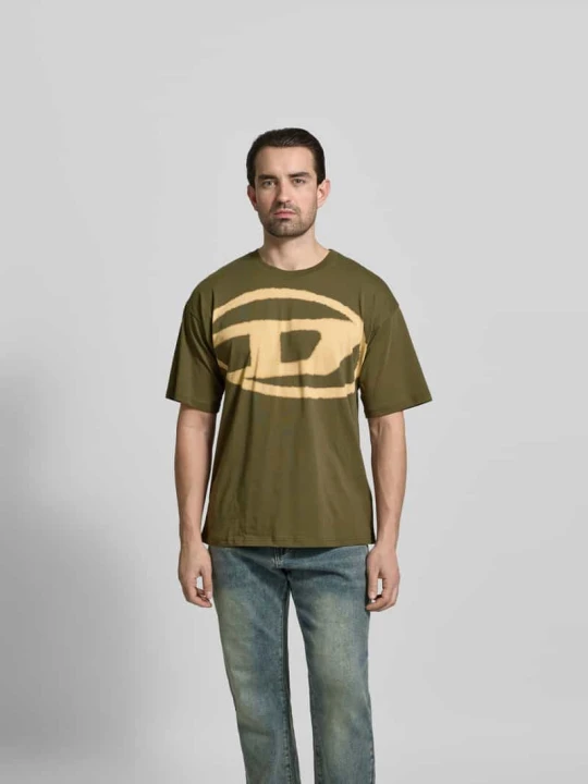 Zdjęcie produktu T-shirt o kroju regular fit z nadrukiem z logo Diesel Khaki
