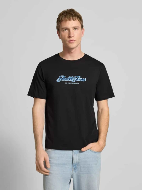 Zdjęcie produktu T-shirt o kroju regular fit z nadrukiem z logo Jack&Jones Czarny