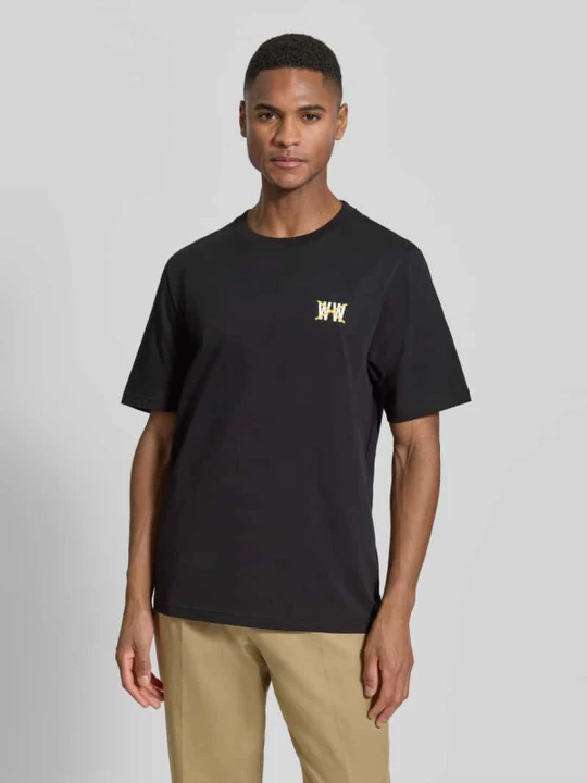 Zdjęcie produktu T-shirt o kroju regular fit z nadrukiem z logo model 'Bobby' Wood Wood Czarny