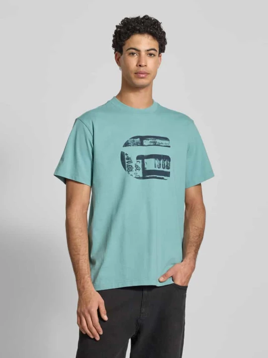 Zdjęcie produktu T-shirt w kroju regular fit z nadrukiem logo model 'icon' G-Star Raw Turkusowy