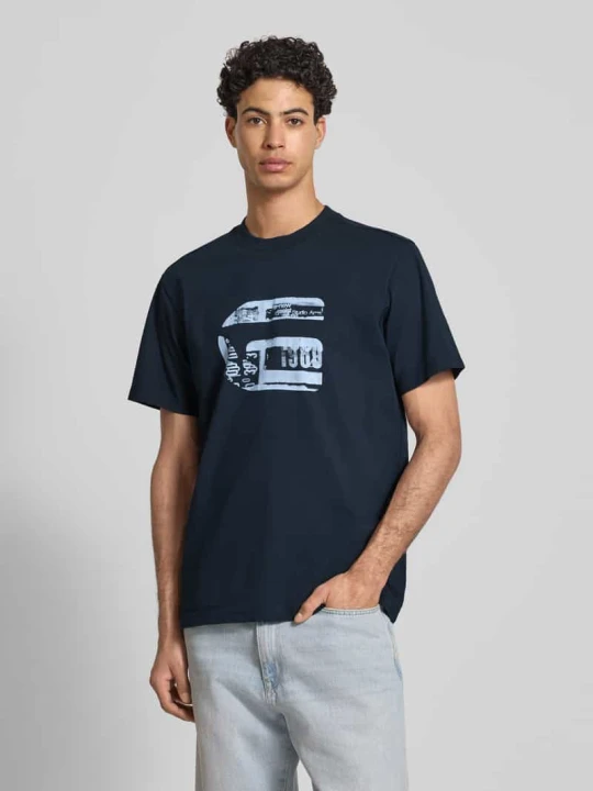 Zdjęcie produktu T-shirt w kroju regular fit z nadrukiem logo model 'icon' G-Star Raw Granatowy